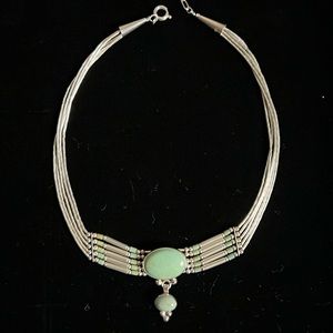 Native American Sterling Silver 925 Turquoise Choker Necklace